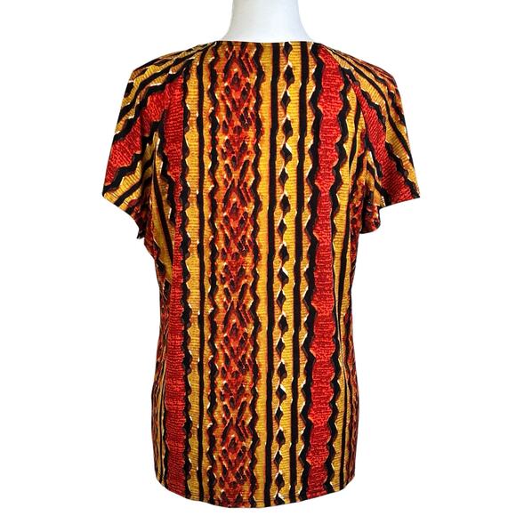 East 5th Blouse Women XL Red Yellow Geometric Print Short Sleeve Stretch Top - Picture 3 of 9